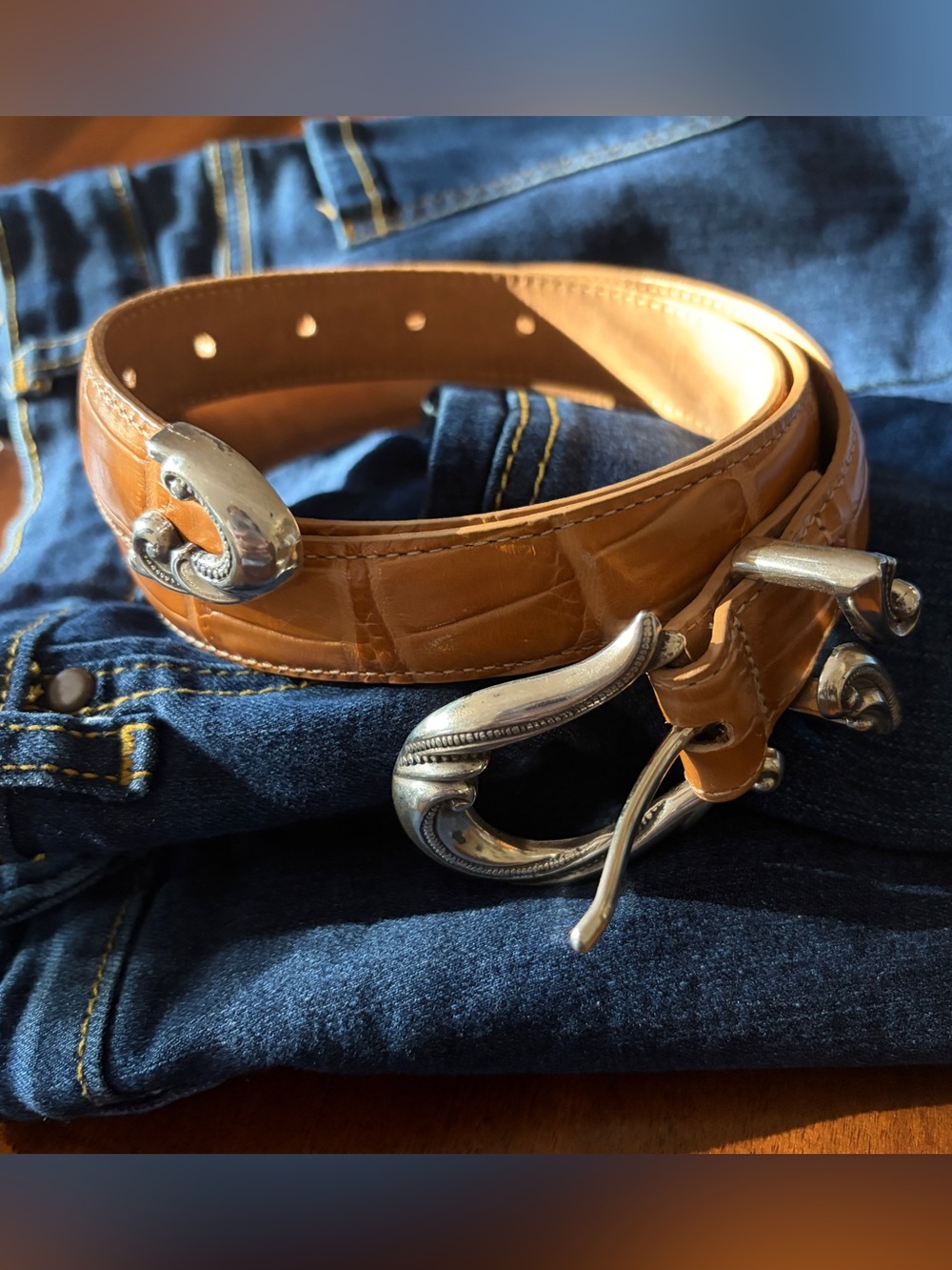 Vintage Coldwater Creek Croc-Embossed Leather Belt – Like New